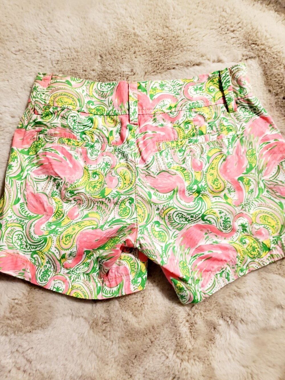Lilly Pulitzer Callahan Shorts Flamingo Print Pink Green Cotton Size 00 Preppy C - Picture 6 of 11